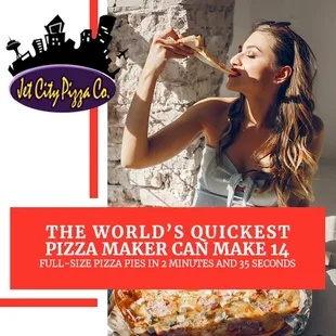 Cool Pizza fact: Did you know, the world&apos;s quickest pizza maker can make 14 full-size pizza pies in 2 minutes and 32 seconds.