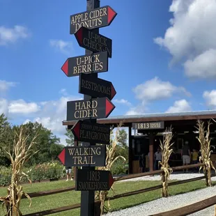 a sign pointing to various locations