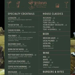 Opening cocktail menu with burgers and more coming soon