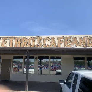 Front of business.