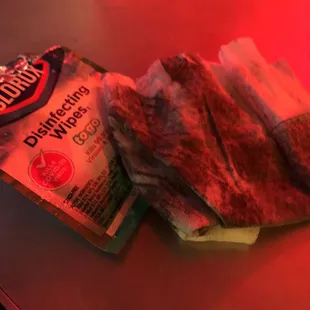 Filthy dirty wipe from my cleaning table in preparation for food arrival.