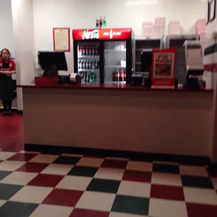 a checkered floor in a restaurant