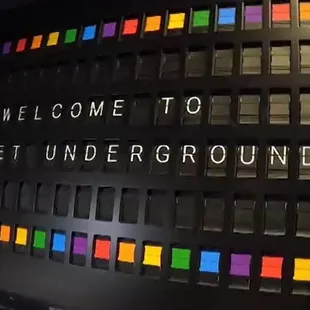a welcome sign in a building