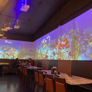 a fish tank in a restaurant