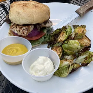 Chicken sandwich with roasted brussel sprouts