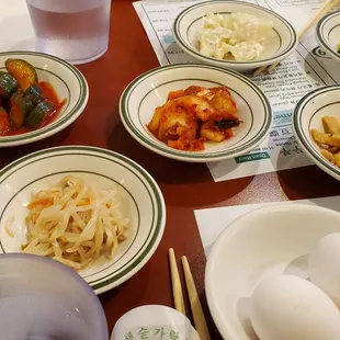 a variety of dishes on a table