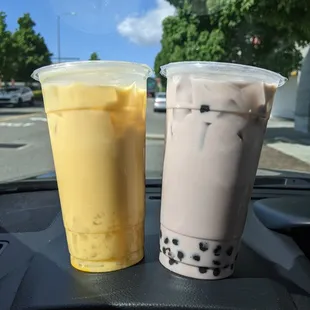 Passionfruit bubble tea w &amp; taro bubble tea w boba