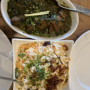 Chicken Saag (above) and  Chicken Biriyani (below)