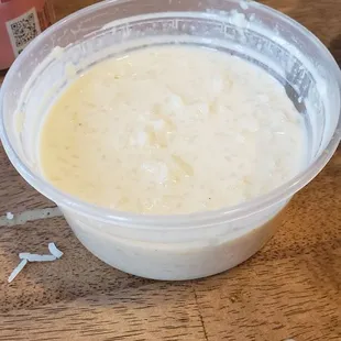 Rice pudding, the only good part of the meal.