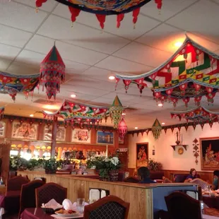 While sitting in a booth