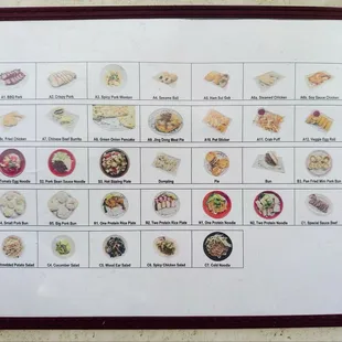 Reference photos on back of menu