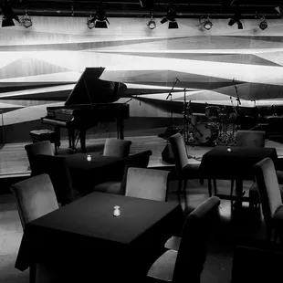 a black and white photo of a grand piano