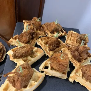 Chicken and waffle appetizers.