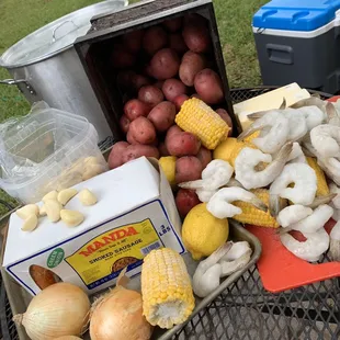 Preparing for a Crawfish boil.