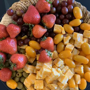 Cheese and fruit tray.