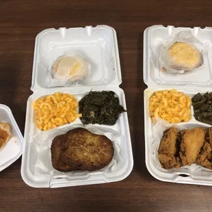 a variety of foods in styrofoam containers