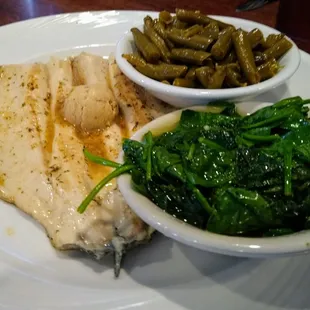 Trout, green beans, and sauteed baby spinach