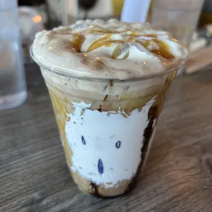 Spooky iced caramel mocha