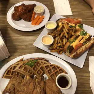 chicken and waffles and fries
