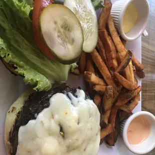burger with mozzarella. medium rare and perfect.
