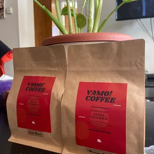 Two bags of amazing &quot;vamo! Coffee&quot; beans. One in dark and one in medium roast. Highly recommend.