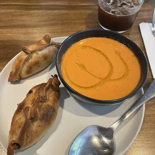 Empanadas and gazpacho soup