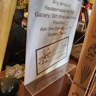 a sign for a gift card
