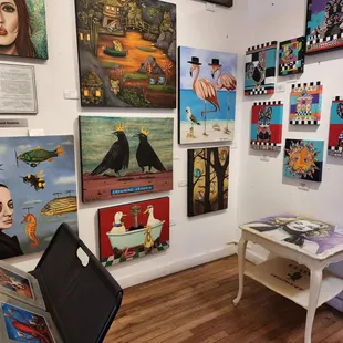 a room full of paintings