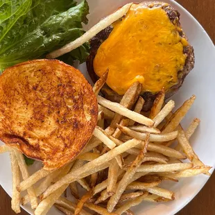 Cheddar burger and fries