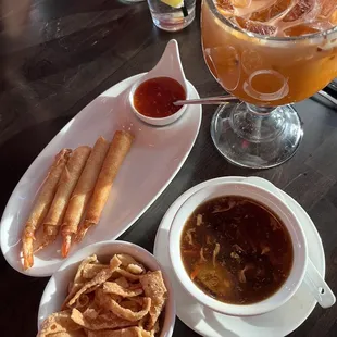 HOT AND SOUR SOUP Crispy Wrapped Shrimp 4pc Tai Tea..