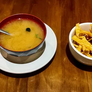 Miso Soup (and complimentary Fried Wontons)