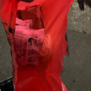 a person holding a red bag