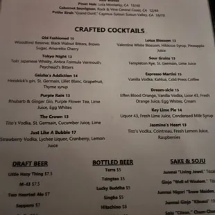Cocktail menu