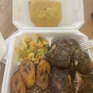 Jerk chicken  Beef Pattie's