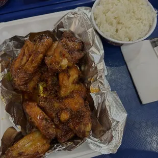 Soy garlic wings with rice