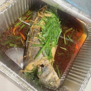 Steamed sea bass
