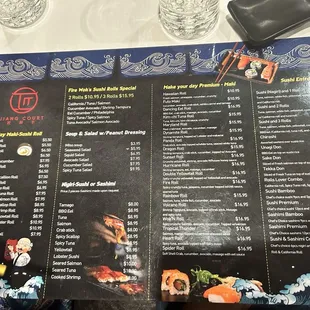 Sushi menu