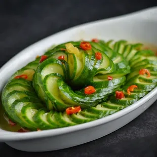 a dish of cucumbers
