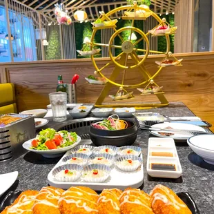 interior, sushi and sashimi