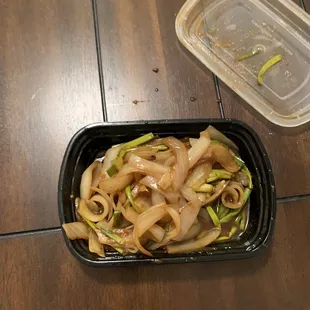 This is the food with the beef removed. There were so many onions, it was honestly disgusting.