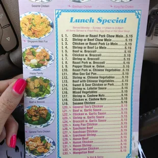a menu for lunch special