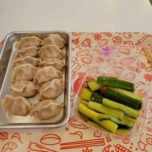 Lamb dumpling and cucumber appetizer