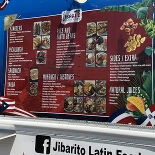 a menu on a food truck