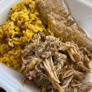 Pastel con Pernil y Arroz con Gandules / Puerto Rican Tamale with Roast Pork &amp; Rice with Pigeon Peas