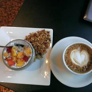 Chia pudding and cappuccino