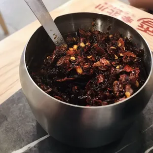 a bowl of food on a table