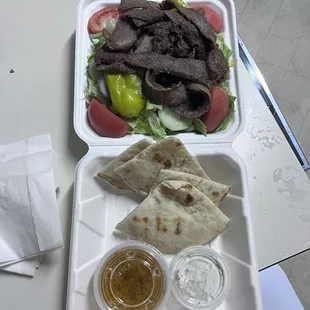 Greek salad with gyro meat.