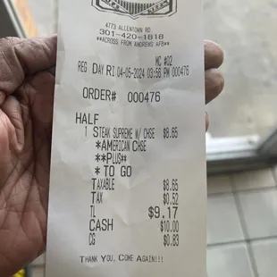 Steak supreme receipt.