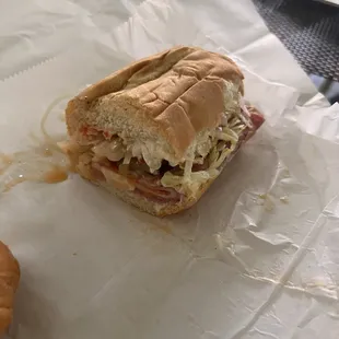 a half eaten sandwich