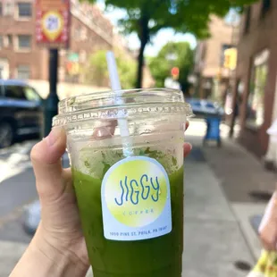 Matcha tonic with rose syrup